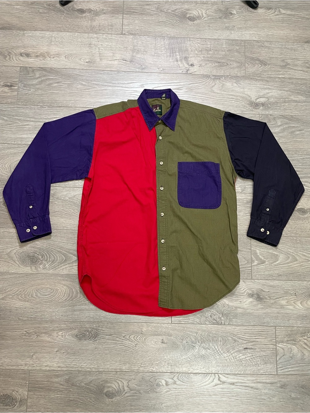 Vintage At Ease Colorblock Button Up Shirt Mens Medium Multi Color 90s Style